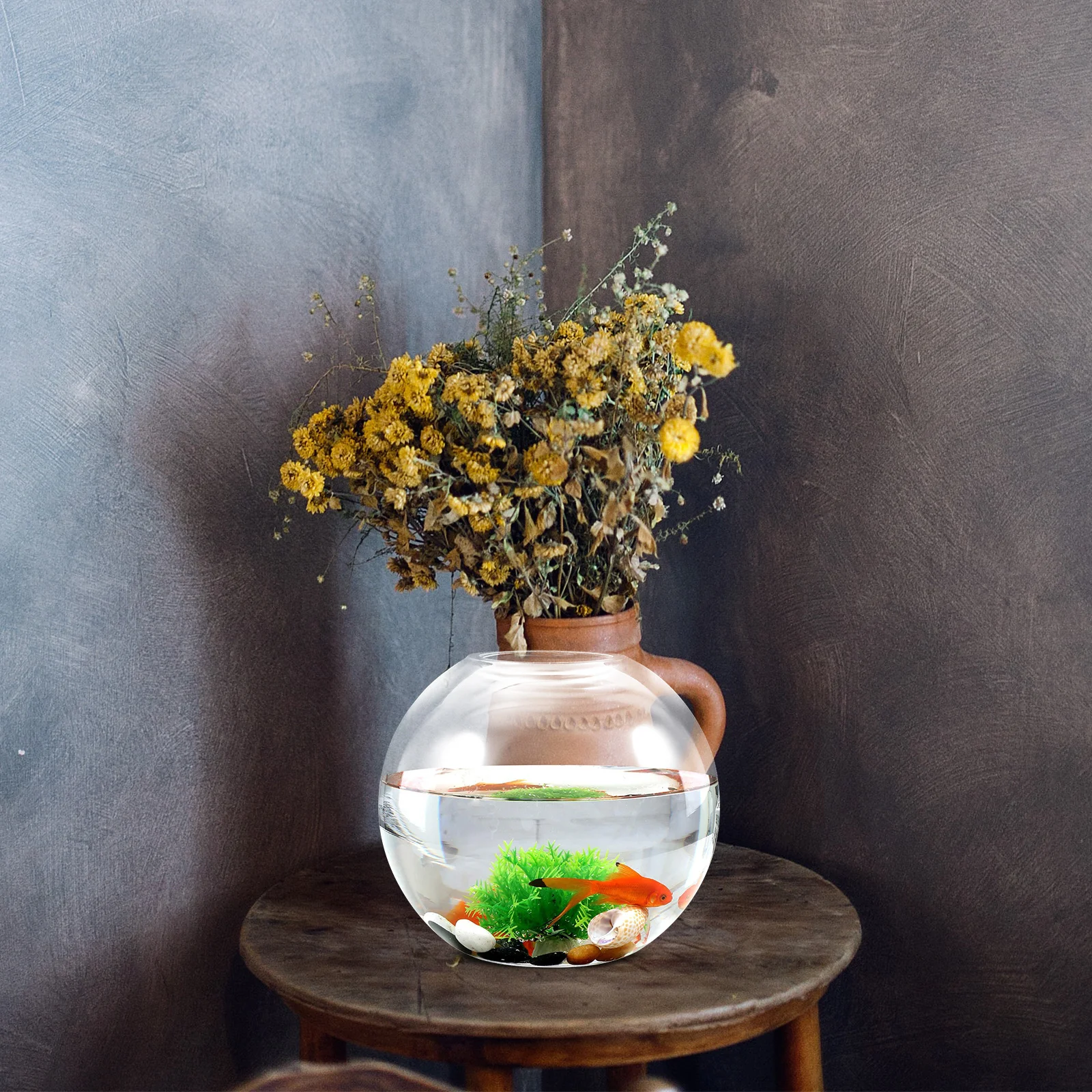 

Transparent Round Fish Bowl Vase Glass Ecological Bottle Micro Landscape DIY Container Landscape Container for Plants Table