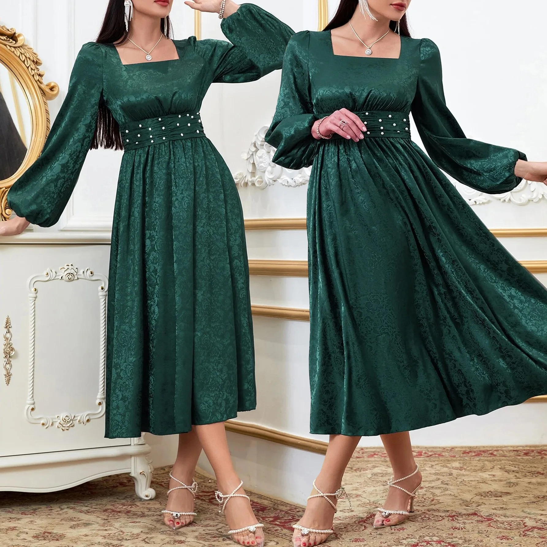 

Middle East Eid Ramadan Abaya for Women Beaded Evening Party Maxi Dress Dubai Turkey Kaftan Islam Jalabiya Caftan Marocain Femme