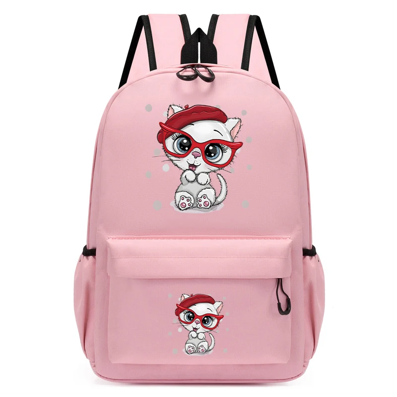 Mochila Escolar con estampado de gatitos y dibujos animados para niños y niñas, bolso Escolar Kawaii para guardería