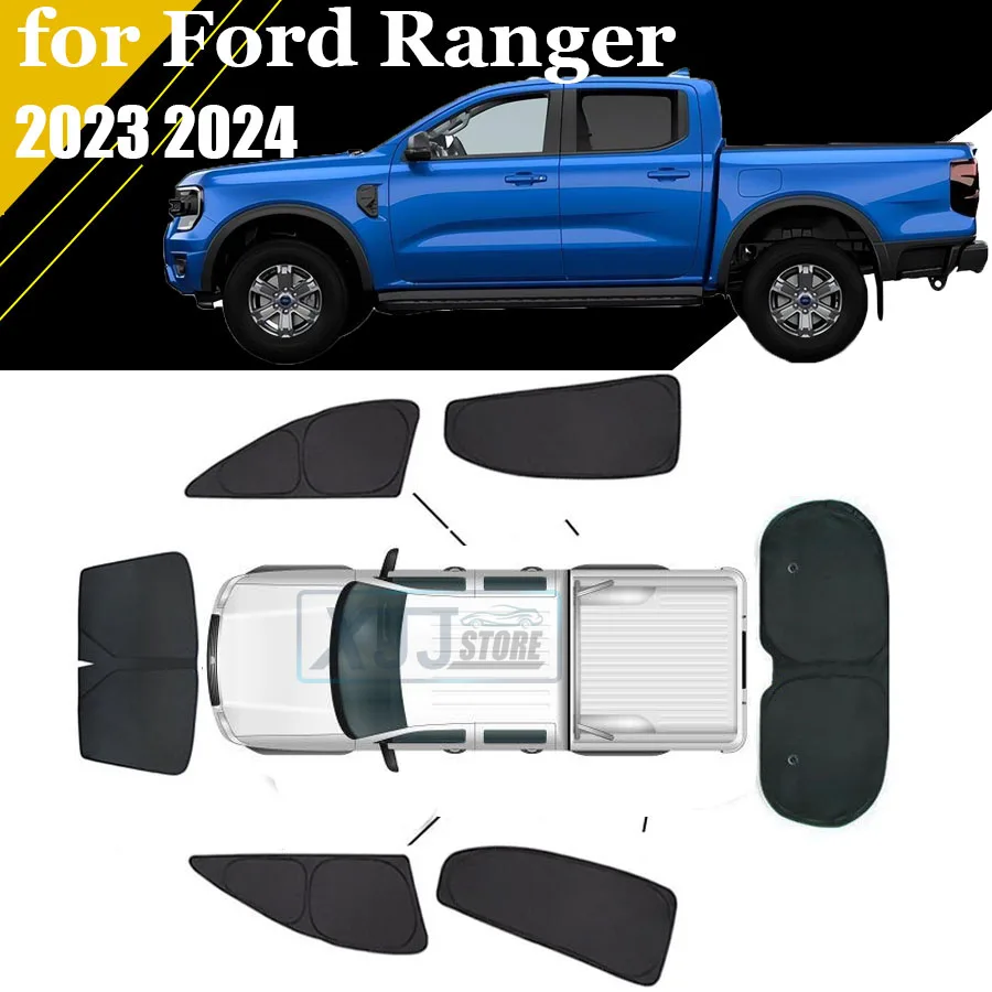 

For Ford Ranger T9 2023 2024 Dedicated ALL Black Car Window Sunshade Sunscreen Insulation Anti-UV Curtain