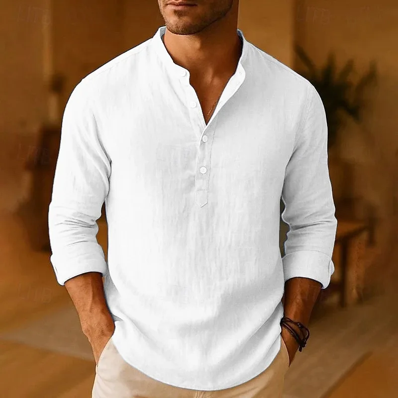 New Men's Short-Neck 100% Cotton Casual Pullover Shirt - Stylish, Versatile, Loose-Fitting And Breathable Plain-Colored T-Shirt