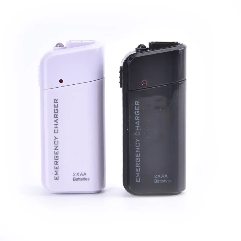 Universal Portable USB Emergency 2 AA Battery Extender Charger Power Bank Supply Box For iPhone Mobile Phone MP3 MP4 White Black