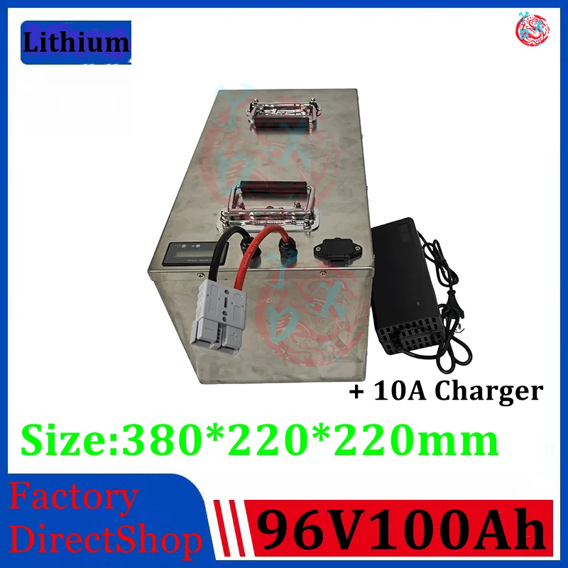 waterproof 96v 100Ah lithium ion Rechargeable battery li ion for Excavatorvehicle RV AGV Forklift boat inverter + 10A Charger