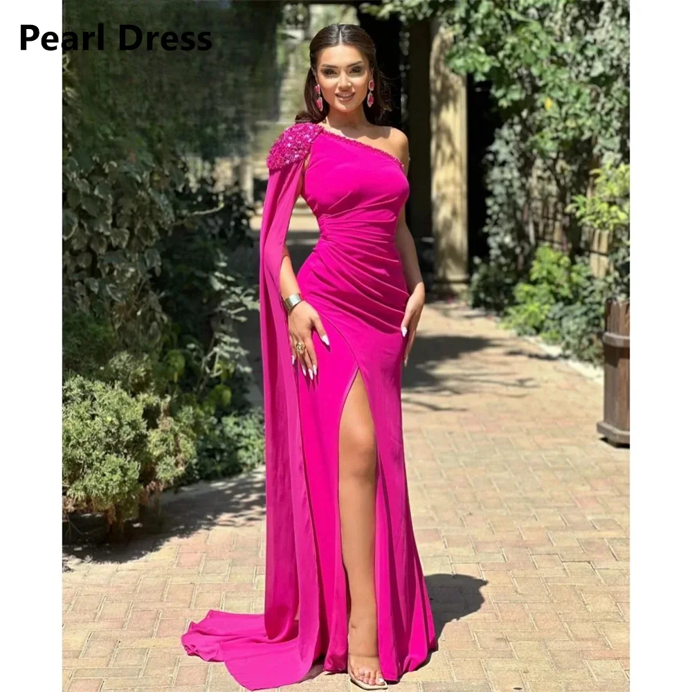 

Pearl Custom Made Evening Luxury Dress 2024 Chiffon Evening Dresses Woman Elegant Party Dress Fish Tail Side Slit One Shoulder