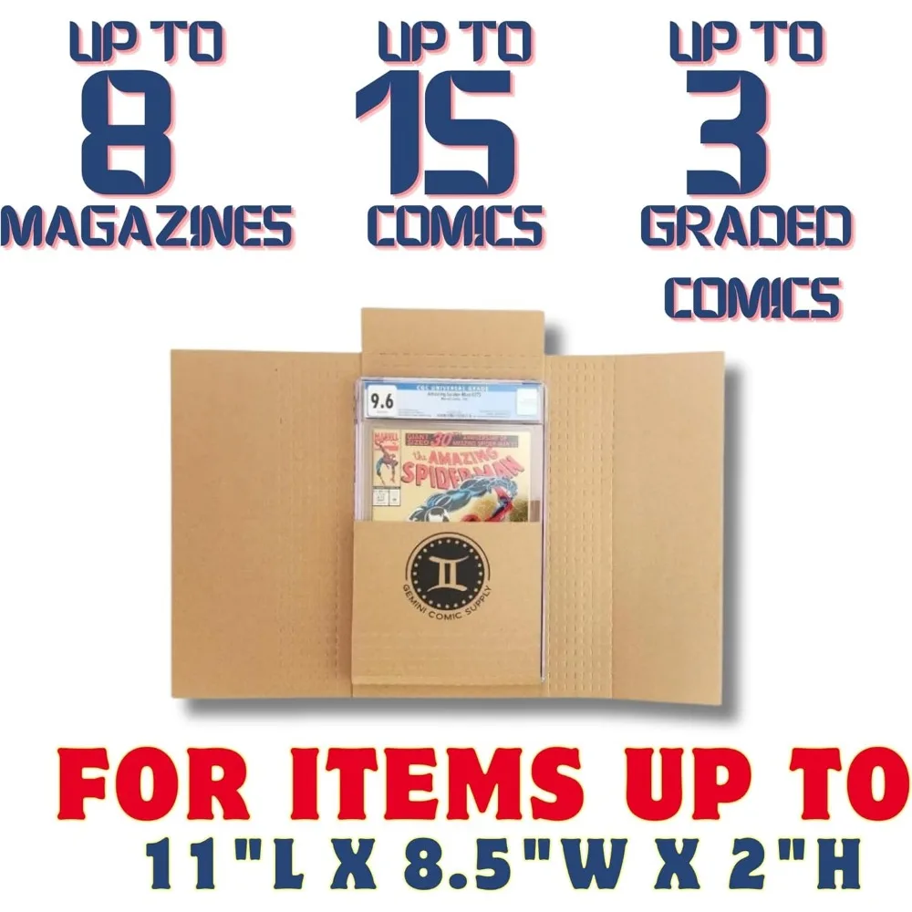 Коробки для доставки комиксов на 50 — вмещает 15 комиксов, 3 градуированных плитки, 10 комиксов с верхней загрузкой, 8 журналов — футляры для доставки по индивидуальному заказу премиум-класса