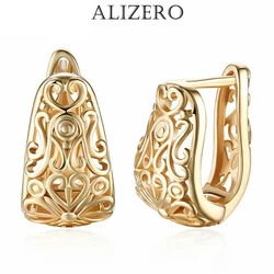 ALIZERO 925 Sterling Silver 18K Gold Retro Hollow Pattern Earrings For Women Wedding Engagement Fashion Party Jewelry Gift