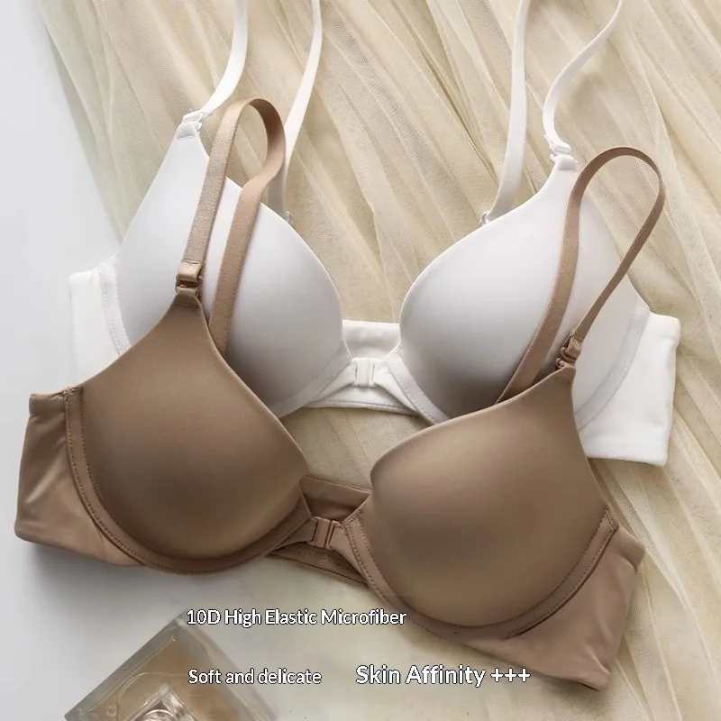 Anti-Sagging Front-Fastening Bra; Makes Large Busts Appear Smaller; Seamless Lingerie; Women’s Underwired, Slim-Fit Push-Up Bra