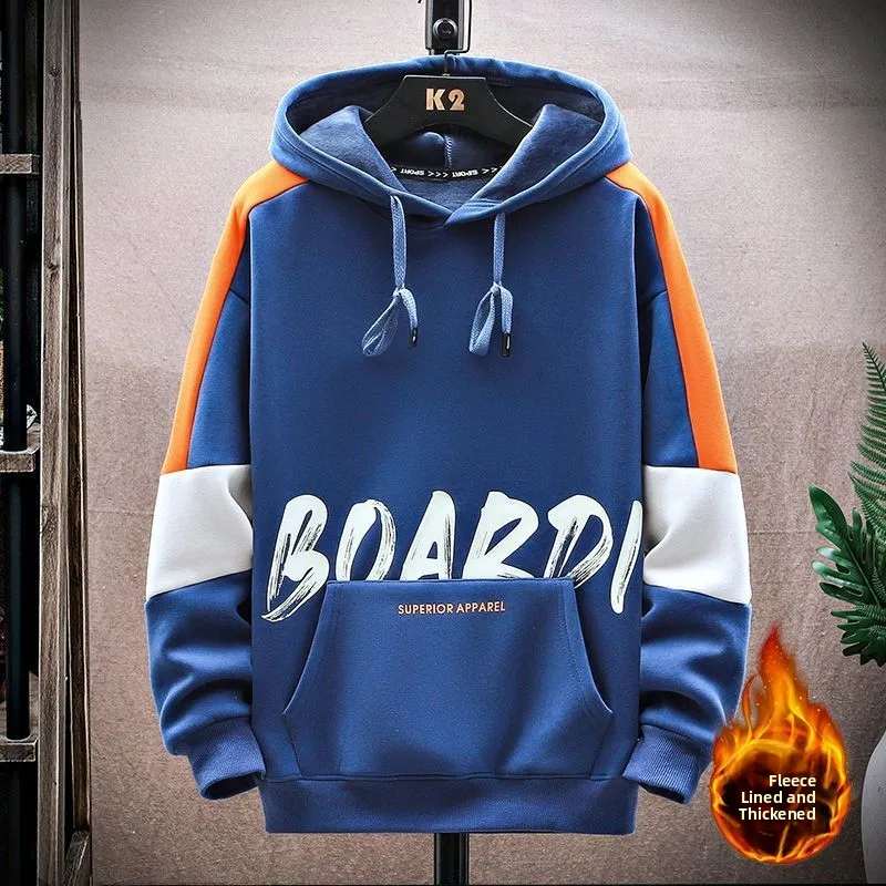 Thiened Fce Men's Hoodie Autumn Winter Warm Outerwear Loose Trendy Brand Letter Print Hoodie Korean Sle Casual Sweatirt