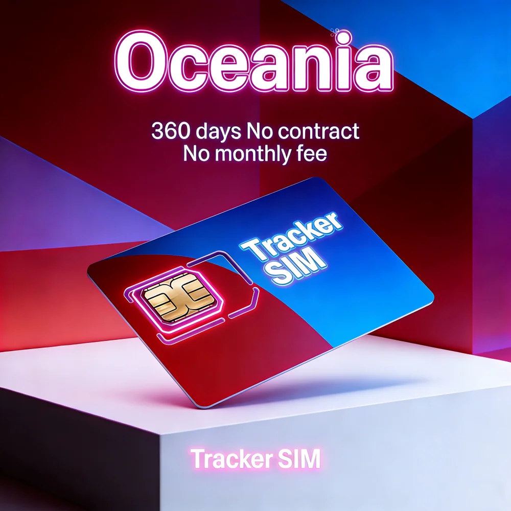 4G IoT SIM Card for GPS Tracker (2G/3G/4G Compatible) - Oceania, No Contract, 360MB/360 Days for C08, ST-902L, S20 etc