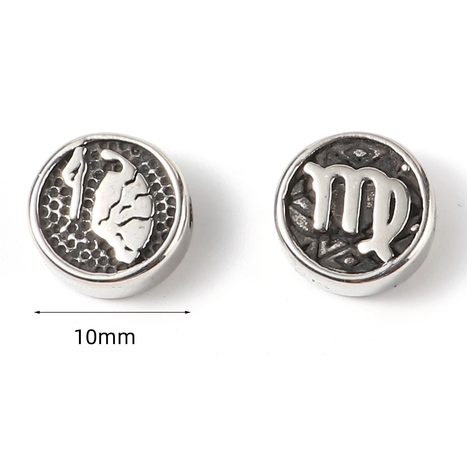 1/2PC 10mm Round Stainless Steel Beads Zodiac Constellations Signs Beads Gunmetal Men Punk Jewelry Findings For Jewelry Making