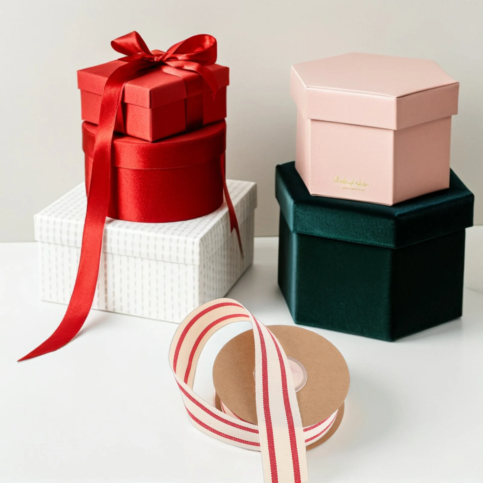 

2.5cm 10 Yard Red and White Striped Cotton Ribbon Double-Sided Stitched Grosgrain for DIY Craft Wedding Decoration Present