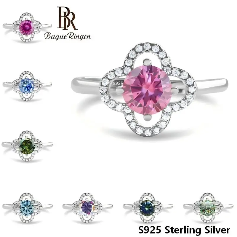 BR 1CT Four Leaf Clover Ring, 1CT Trendy Unique Band, Engagement Ring, D VVS1 Exquisite Moissanite Jewelry, Perfect Gift