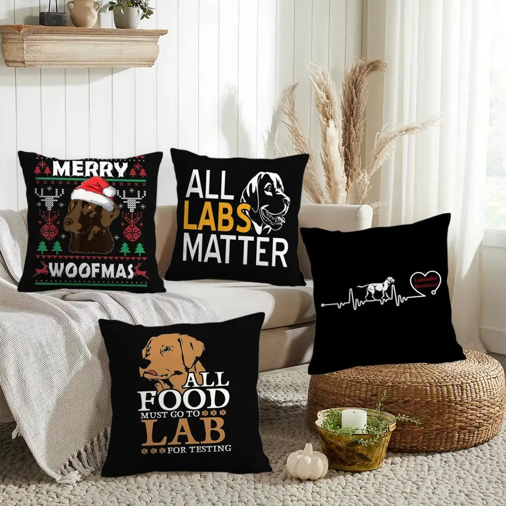 Labrador Retriever Art Cushion Cover Double-Sided Printed Organic Linen Pillow Cover, Decorative for Sofa Home