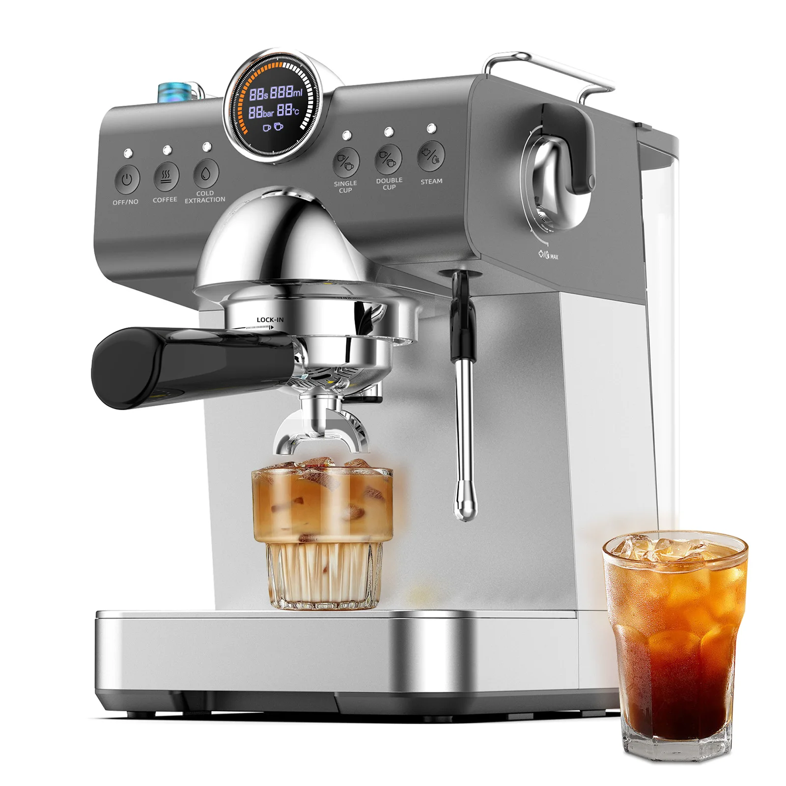 

Espresso Machine 20 Bar,Compact Coffee Maker with Steam Milk Frother&Iced Coffee,Cappuccino Latte Machine with LCD Display