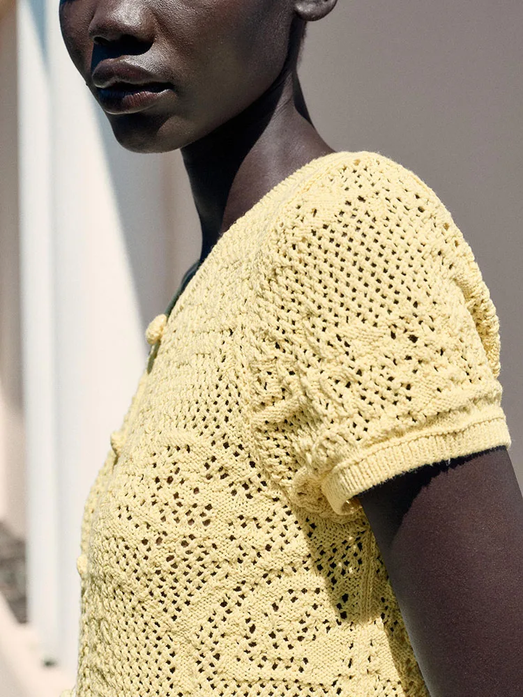 Nuova estate donna lavorata a maglia casual rotonda Ne ort Sve Top versatile tessuto a gancio confortevole traspirante colore pendolari...