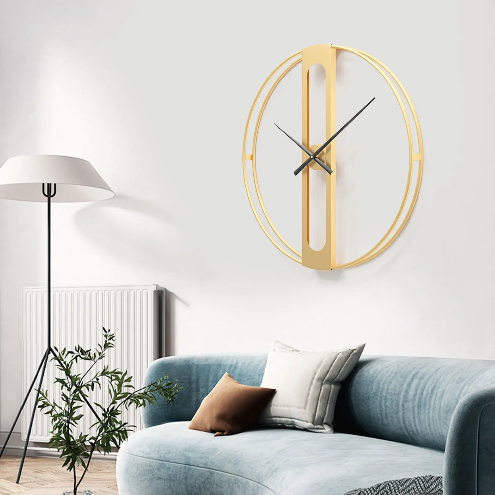 

Modern Wall Clock Mid Century Living Large Metal Minimalist Gold Home Decor