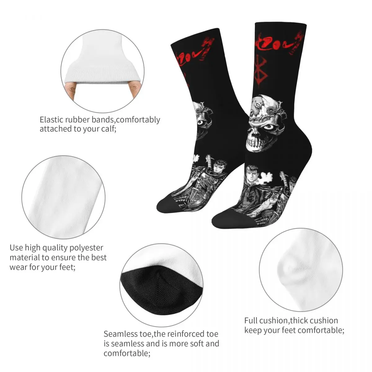 Japan Anime Berserk Guts Theme All Season Socks Product for Female Male Non-slip Printing Socks