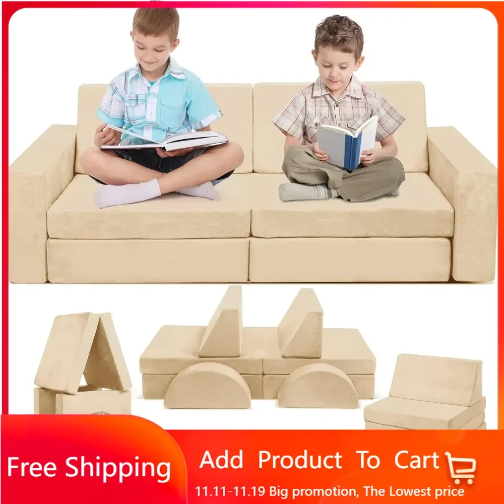 

Modular Kids Play Couch, 10PCS Child Sectional Sofa Imaginative Furniture Play Set for Creative Kids, Toddler to Teen Bedroom