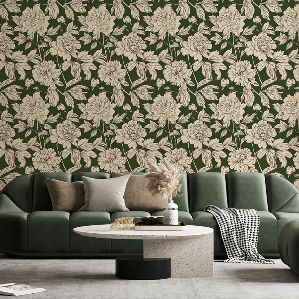 Vintage Floral Peel and Stick Wallpaper Boho Self Adhesive Wall Paper Green Yellow Leaf Removable Contact Paper for Bedroom