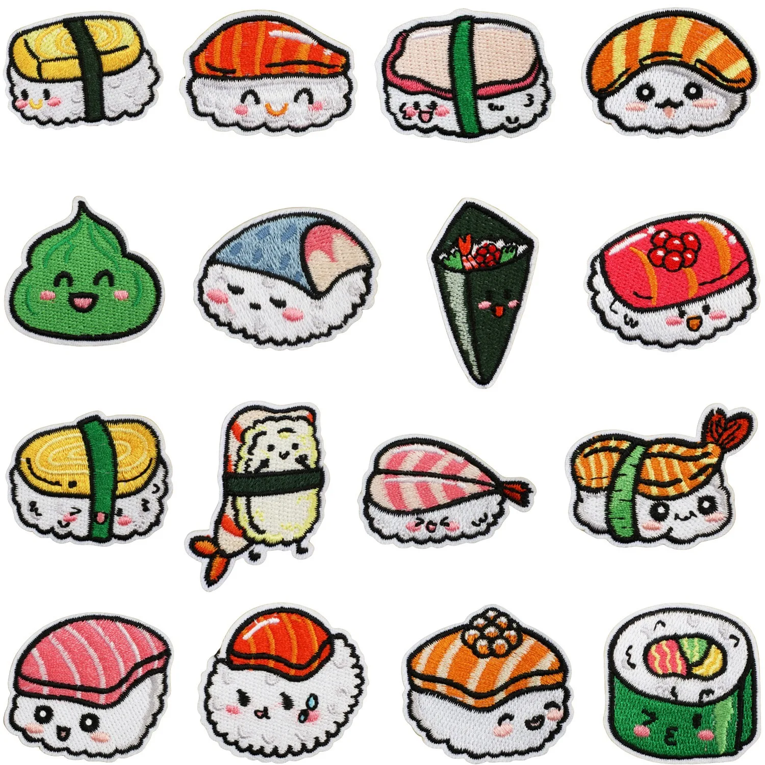 10pcs Cartoon Cute Rice Salmon Sushi Patches Iron On Clothes Backpack Decors DIY Fabric Appliques Badge Emblem Wholesale