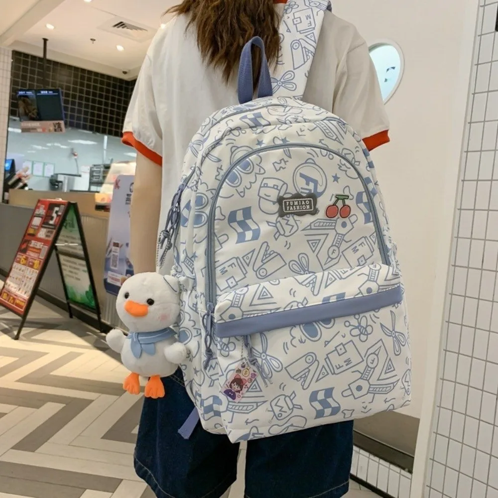 

Multi Pocket Fashion Students Backpack Doodle Graffiti School Bag Casual Nylon Cloth Shoulder Bag Textbook