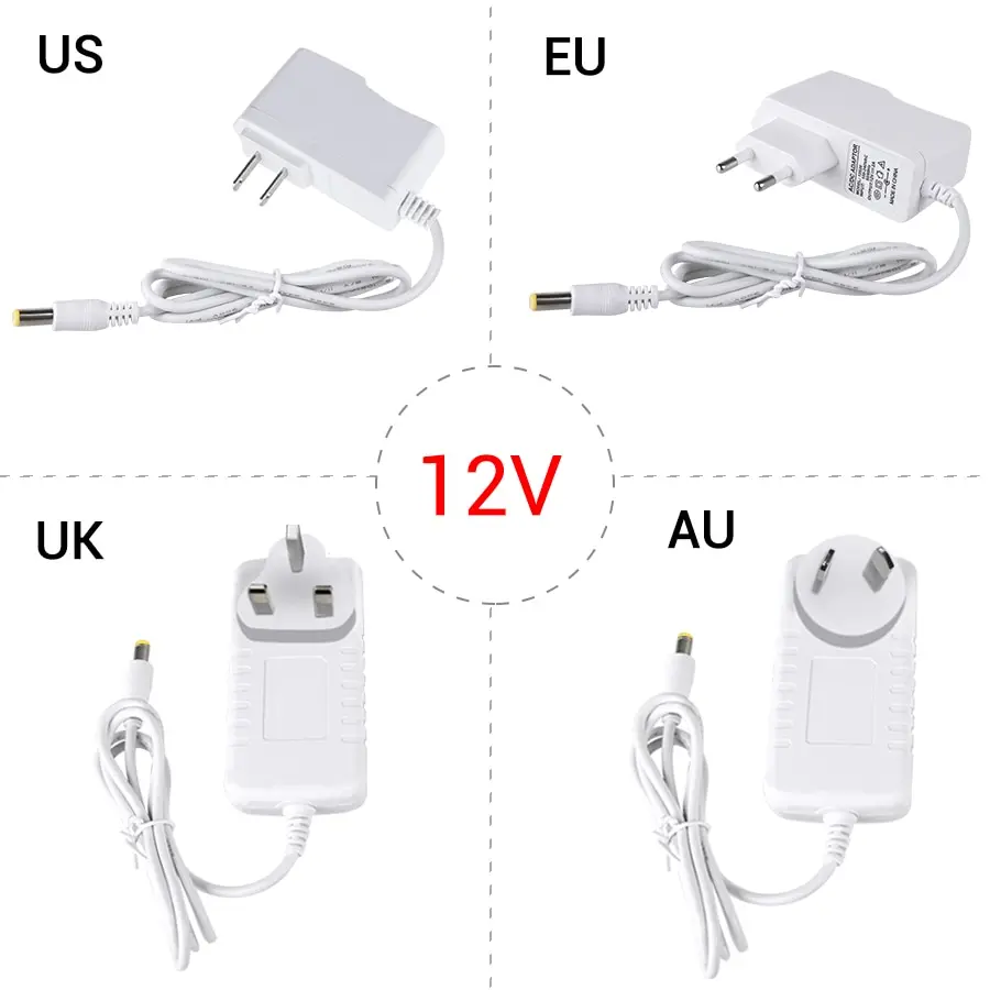 12 Volt Power Supply 24 Volt Adapter Transformer 110V 220V AC to DC 12V 24V CCTV LED Light Power Adapter 2A 3A EU US UK AU Plug