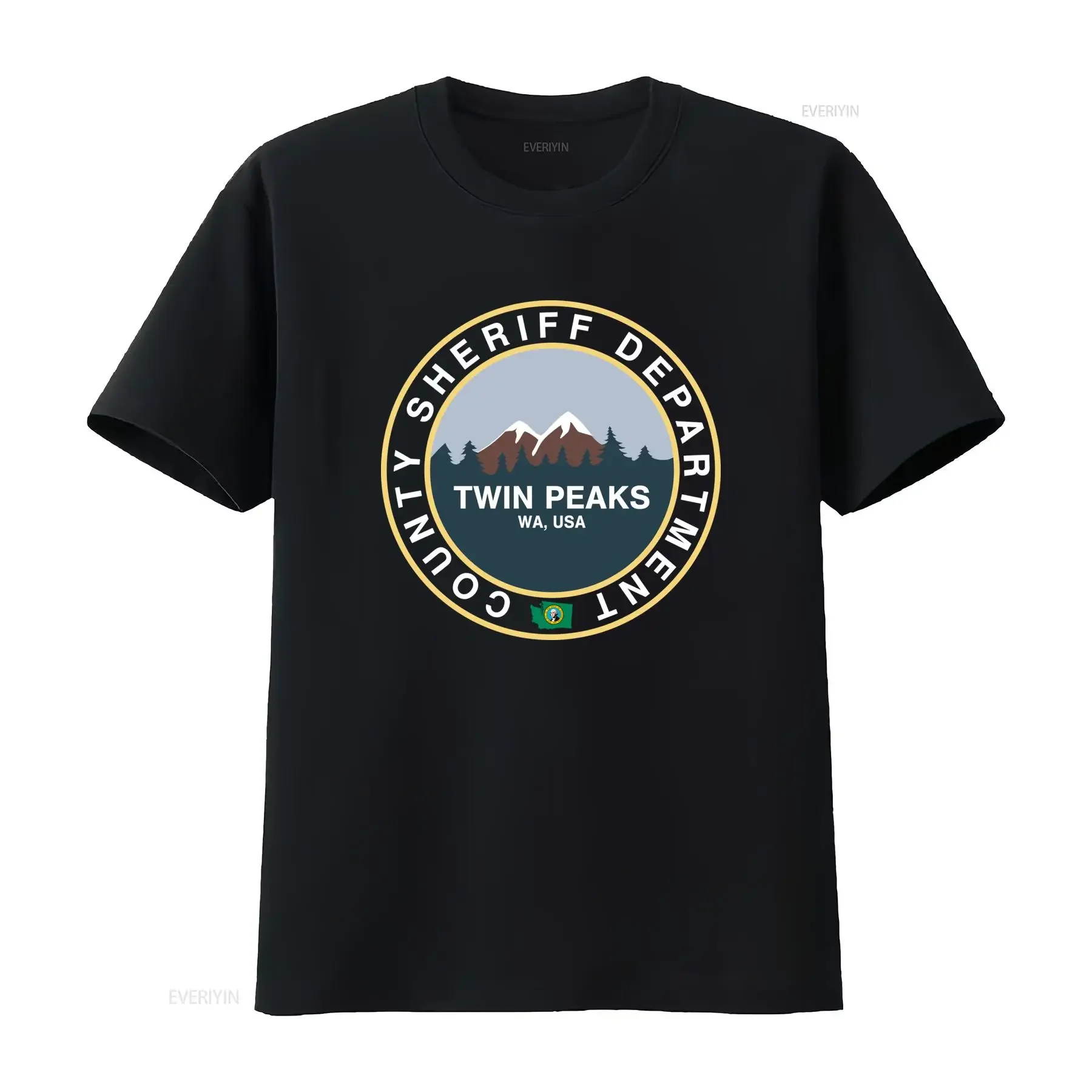 Retro Twin Peaks Sheriff Department Badge Print Casual T Shirt vintage Washed graphic Top For Everyday Wear Versatile homme