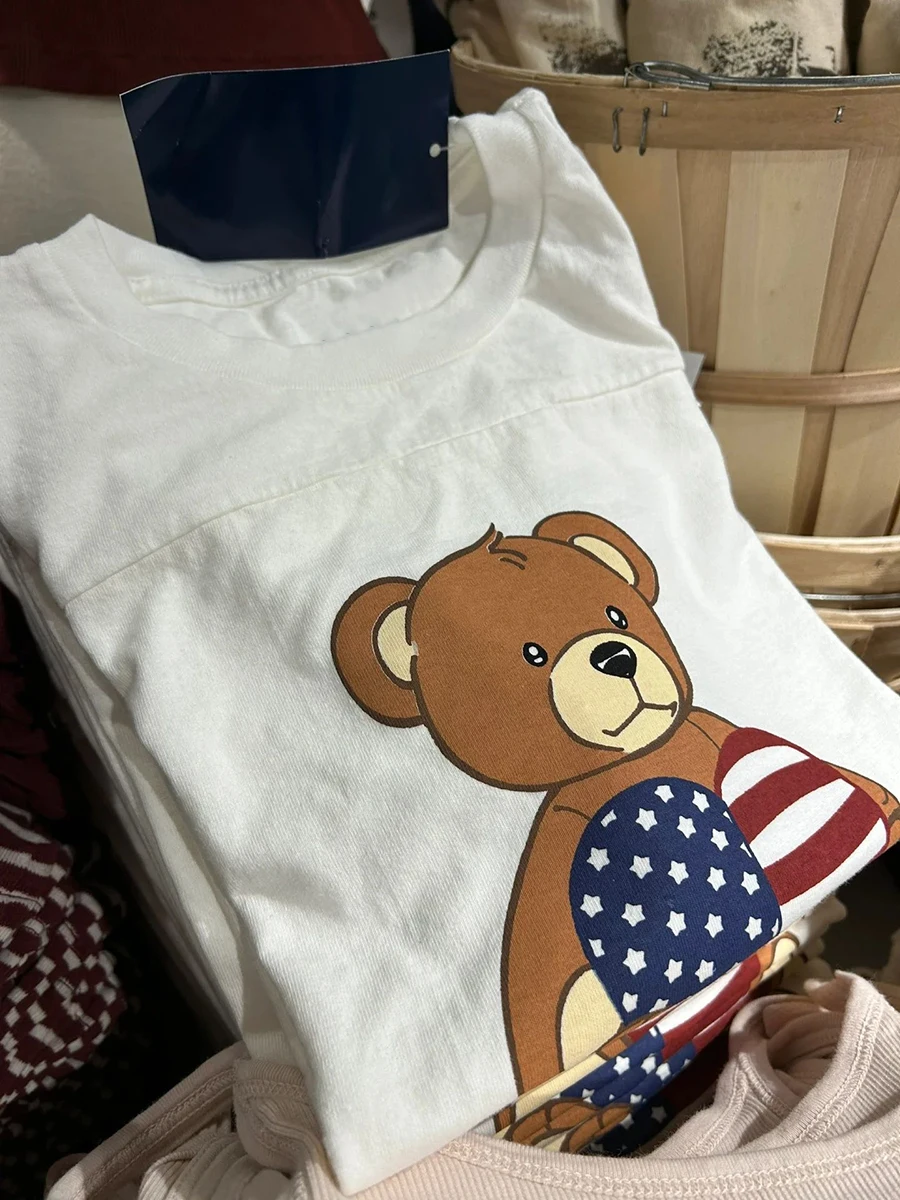 Cartoon Little Bear Print T-shirts Woman Summer O-Neck Short Sleeve Cotton Tee Shirt Casual Vintage Sweet Cute Tshirt Y2k Top