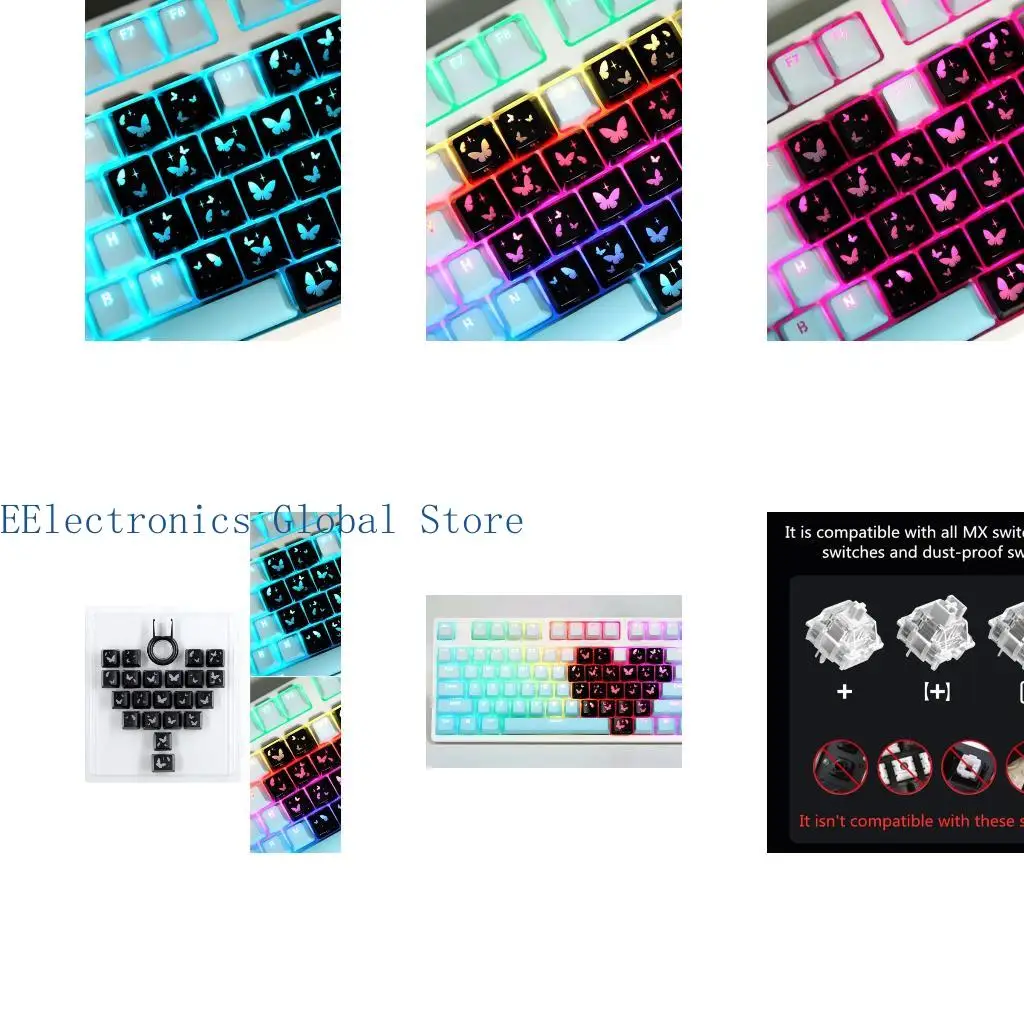 462B Butterfly Heart Pattern Translucent Keycaps 21Keys OEM Height for Enhances Backlight Visibilities in Low Light