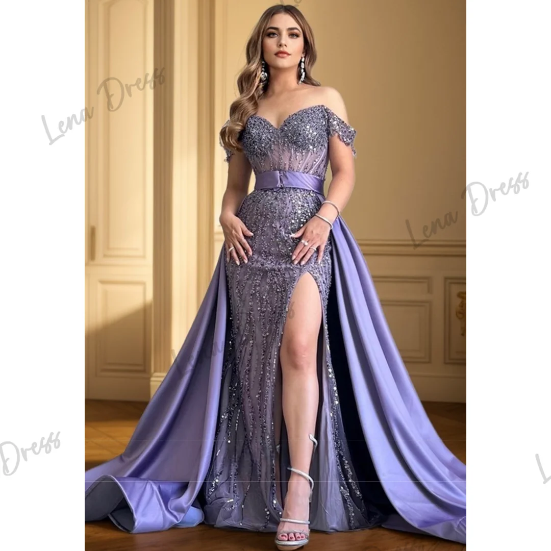 Lena Evening Gown Off the Shoulders Dubai Evening Dress 2024 Luxury Dresses Women 2024 Shiny Fish Tail Side Slit Ball Gowns Gala