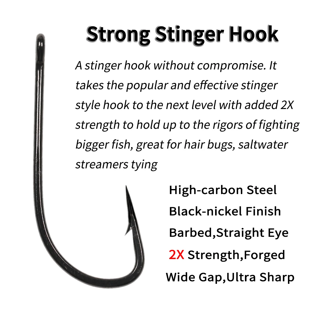50 Stück 2-fach verstärkte Stinger-Angelhaken für Salzwasser, Sabiki-Rig, große Streamer-Fliegenhaken für Hecht-, Barsch- und Forellenangeln 4 # -4/0 – Detail 2