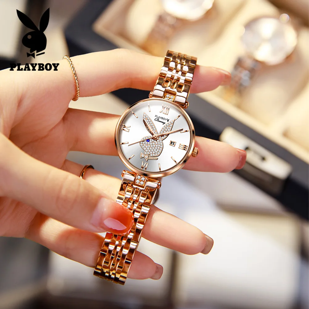 PLAYBOY High Quality Elegant Fashion Watch for Women Original Luxury Quartz Ladies Watch Waterproof Stainless Steel Women Watch