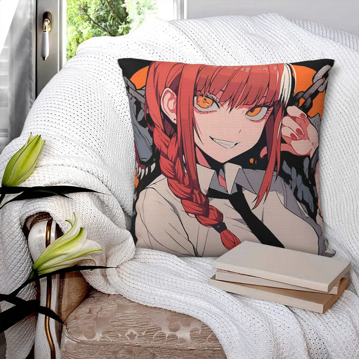 Makima Chainsaw Man Square Pillowcase Polyester Pillow Cover Velvet Cushion Zip Decorative Comfort Throw Pillow For Home Sofa