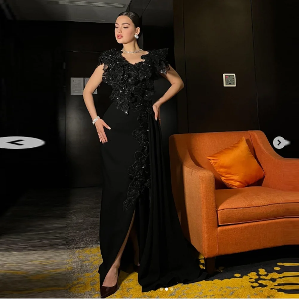 

Скромные платья для выпускного вечера Comelody по индивидуальному заказу с короткими рукавами и высоким разрезом, атласные аппликации русалки, сексуальное вечернее платье, Vestidos De Noche