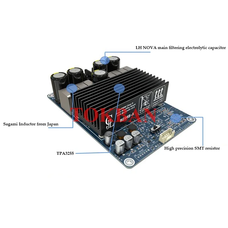 Imagem -06 - Placa de Amplificador Estéreo Tokban-tpa3255 Canais Alta Potência Bluetooth 5.0 dc 2448v Classe d Áudio de Potência Digital 300w 2