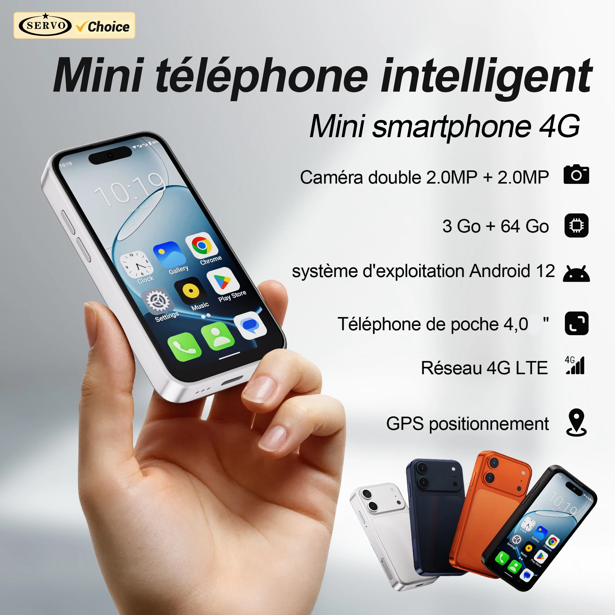 Mini smartphone SERVO 17PRO MAX 2027, Android 12.0, 3 Go + 64 Go, 4G LTE, WiFi, double SIM, écran 4,0 pouces, petit téléphone