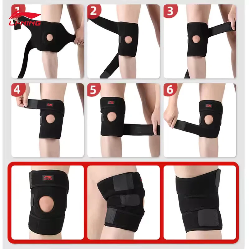 دعامة الركبة للجنسين من LI-NING مع وسادة جل الرضفة و4 مثبتات زنبركية لدعم الركبة لـ Meniscus Kneepad AXWU071