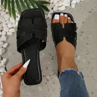 Women's Flat Sandals Summer Fashion Slip-On Slippers Square Toe Open-Toe Design, Suitable for Everyday Women Wear Flat Slippers - Image 3
