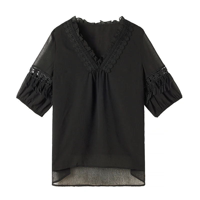 Giuntura in pizzo scava fuori V-Ne Loose irt Colore da donna dimagrante Taglia grande disponibile Cotone estivo Colore puro irt