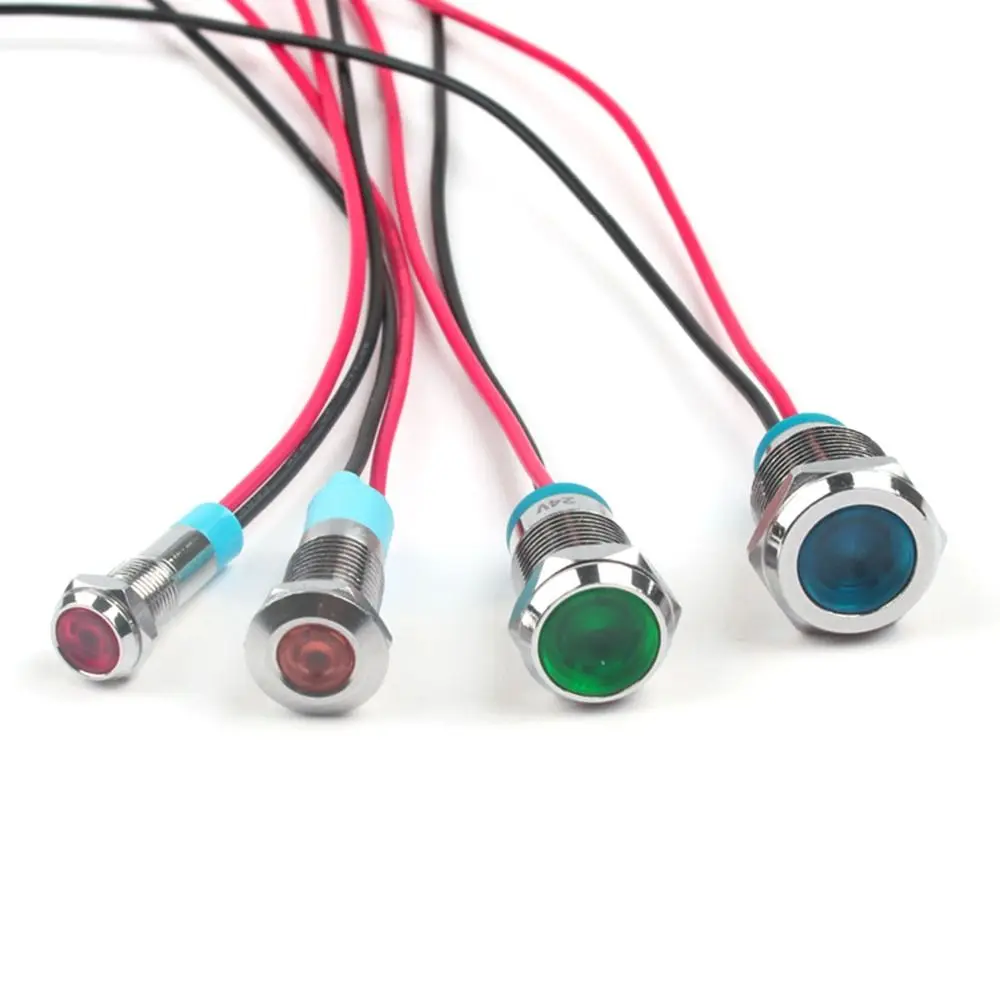 Useful 6V 12V 220V Red White Signal Lamp Panel Mount LED Indicator Pilot Light Pilot Wires Switch