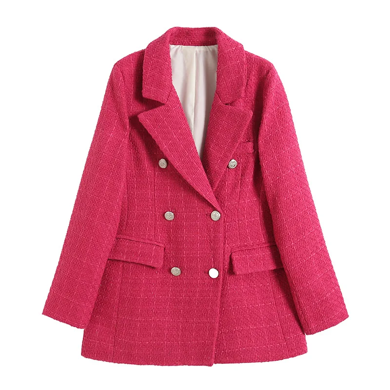 2024 American Style New Women's Clothing 4 Color Texture Double-breasted Medium-length Suit Jacket for Women