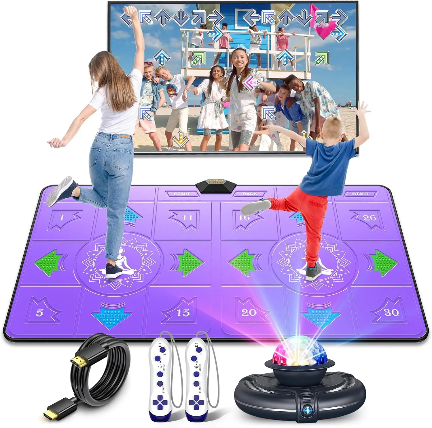 Dance Mat for Kids and Adults - Double User Wireless Dancing Mat, Exercise & Fitness Dance Step Pad Game for TV, Musical Electro