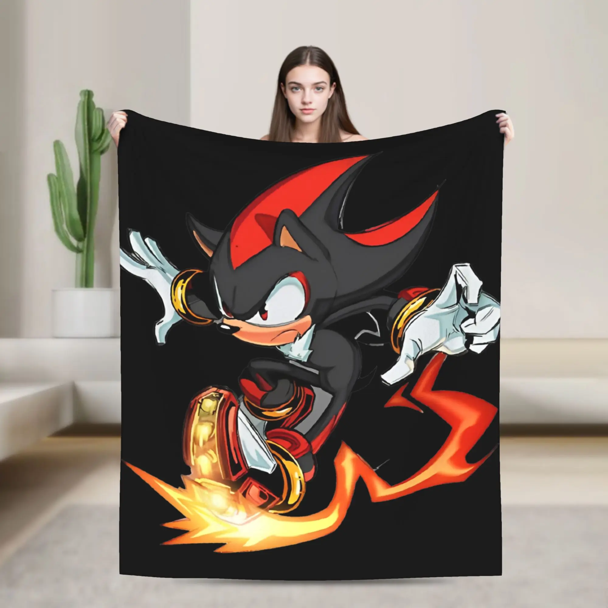 Shadow the hedgehog Fire Plush Blankets Funny Throw Blanket for  Sofa Bedding Lounge 125*100cm Rug Piece