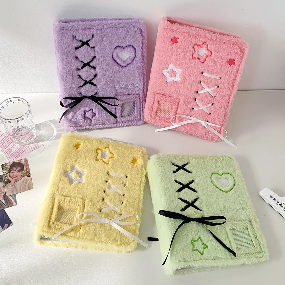 A5 Binder Colorful Bowknot Plush Album with 20 Pcs 2.5x3.5 Inch Sleeves Loose Leaf Binder Cover Photocard Holder Book for Cards