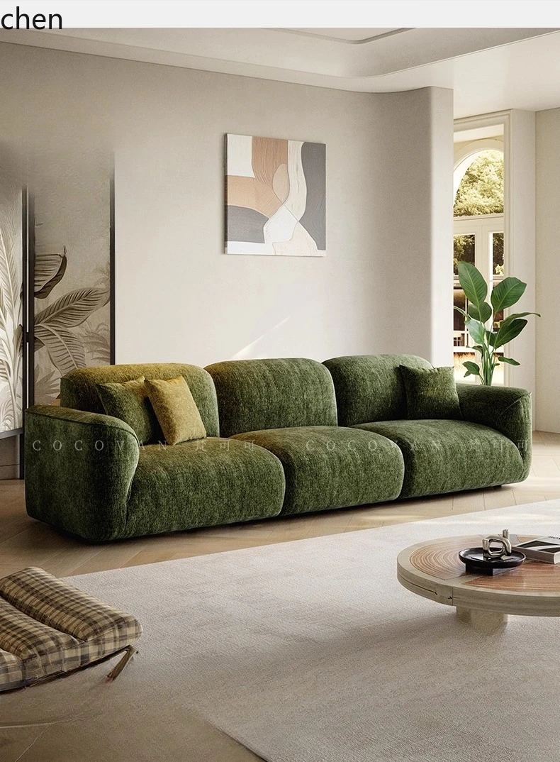 HT Retro Fabric Sofa Living Room Vintage Style Straight Three-Seater Adjustable Backrest Sofa