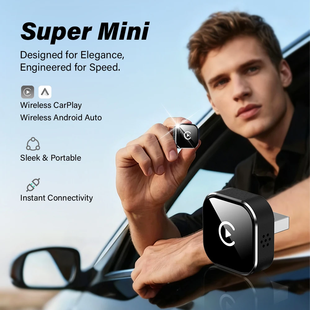 Super Mini Wired Car Android Auto Carplay to Wireless Smart Dongle For Toyota Kia Hyundai Nissan Volkswagen Fiat Ford Volvo Jeep