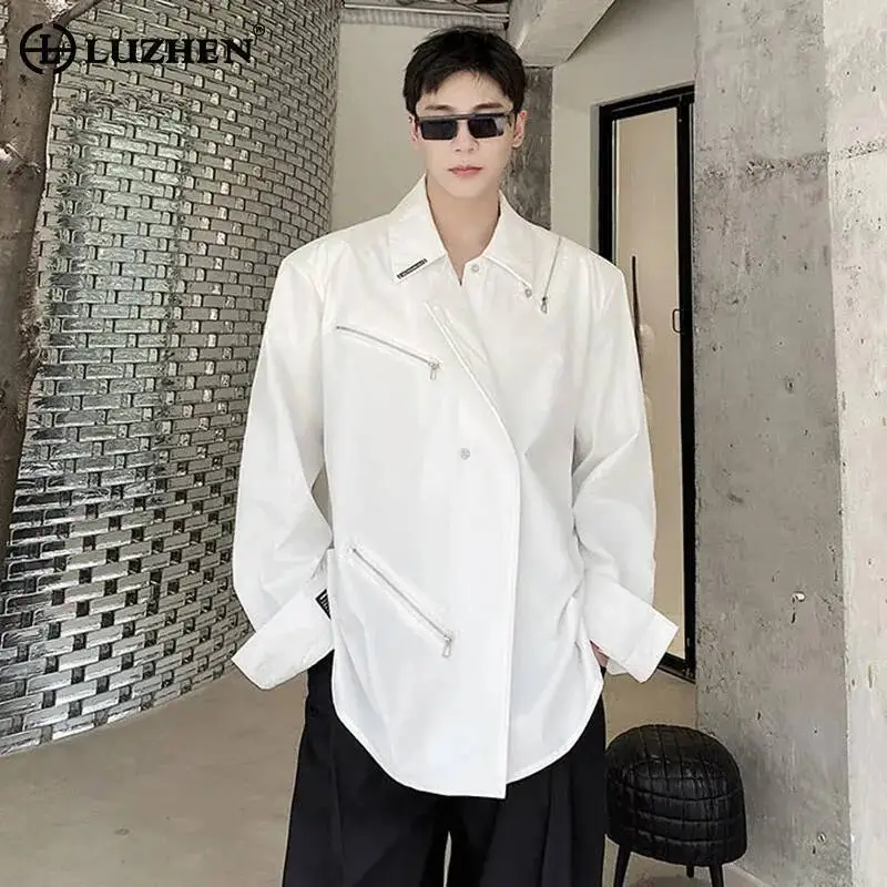 

LUZHEN Men's Personalized Zipper Decorate Loose Casual 2025 Shirts New Solid Color Original Niche Design Long Sleeve Tops JY7167