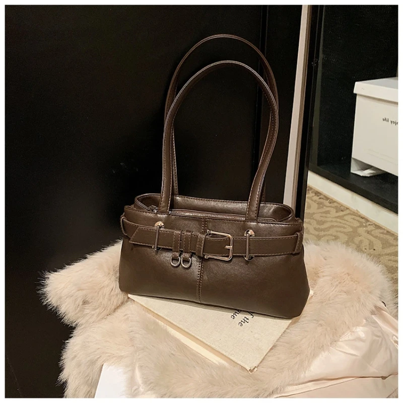 

Женская винтажная сумка подмышки, сумка через плечо с кожаным ремешком и застежкой-застежкой, сумка через плечо в мотоциклетном стиле для работы