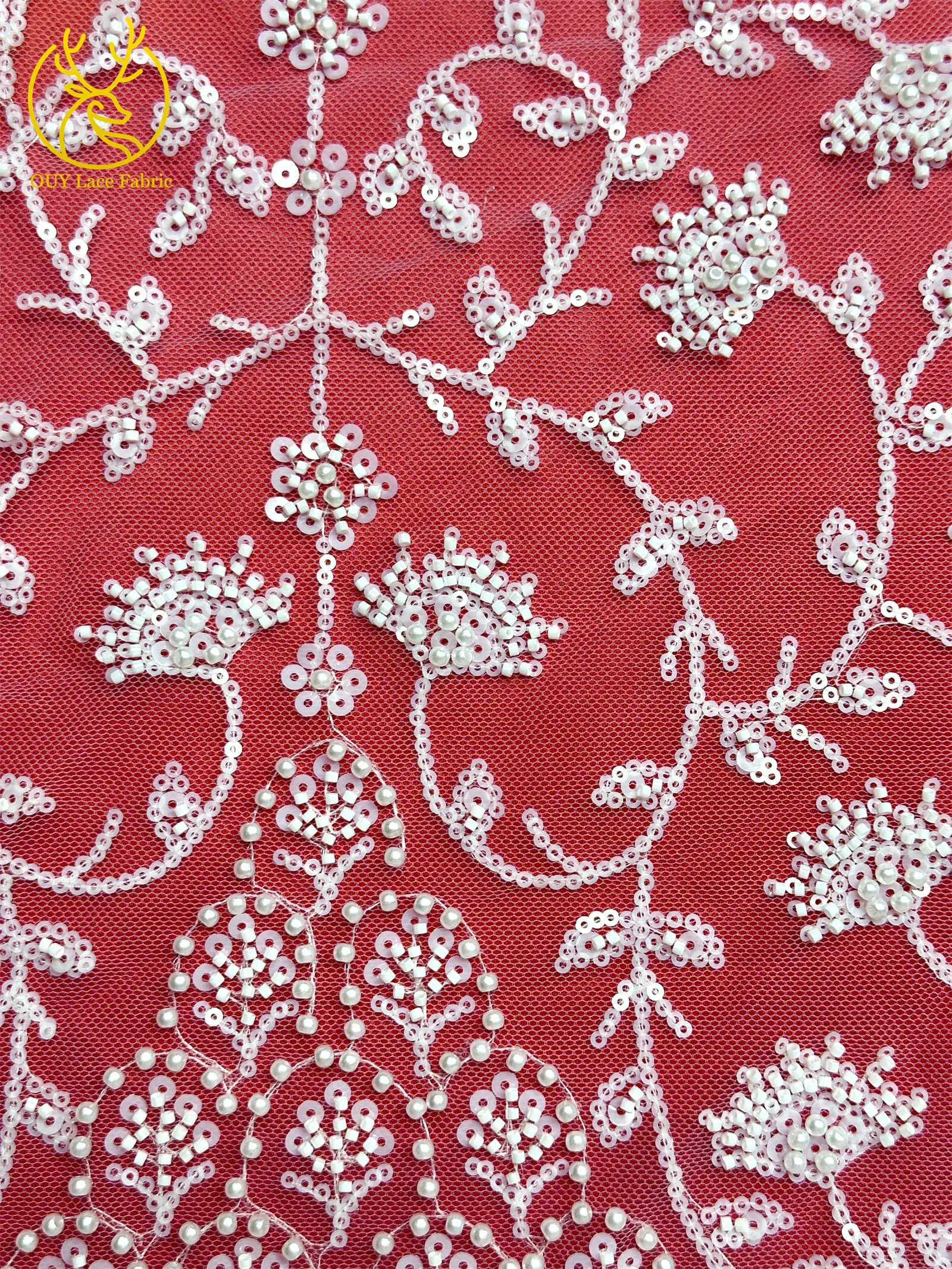 Afrikanischer Perlenstickerei-Spitzenstoff 2026 Hochwertiger Nigerianischer Pailletten-Spitzenstoff Französischer Braut-Hochzeits-Abendkleid-Nähstoff 5Y – Detail 12
