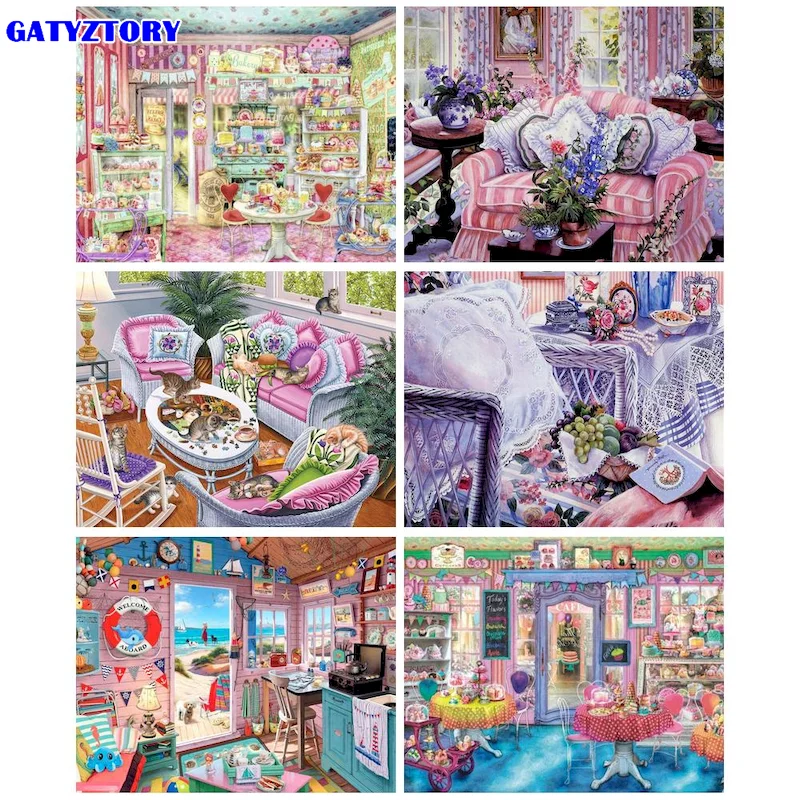 

GATYZTORY Painting By Numbers Pink Indoor Handmade Drawing On Canvas Diy Gift Acrylic Picture Oil Painting By Numbers Landscape